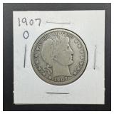 1907-o Barber Silver Half Dollar