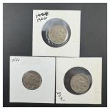 3 Mixed-date Buffalo Nickels