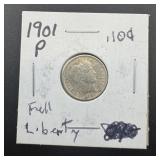 1901-p Silver Barber Dime