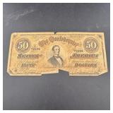 Vintage 1864 $50 Confederate States Of America Not