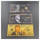 Three Novelty Trump $100 Notes