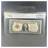 1928 $1 Red Seal Note Pcgs 64