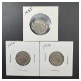 3 Mixed-date Buffalo Nickels