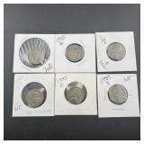 6 Silver Jefferson Nickels (war Nickels)