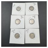 6 Silver Roosevelt Dimes
