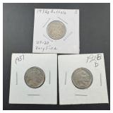 3 Mixed-date Buffalo Nickels