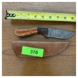 10" Damascus Hunting Knife With Leather Sheath