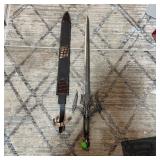 Damascus Double-edged 36" Sword With Leather Sheat