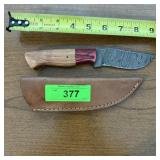 10" Damascus Hunting Knife With Leather Sheath