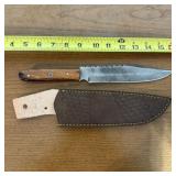 12" Damascus Hunting Knife With Leather Sheath