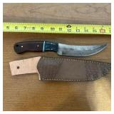 12" Damascus Hunting Knife With Leather Sheath