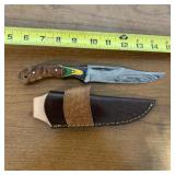 10" Damascus Hunting Knife With Sheath