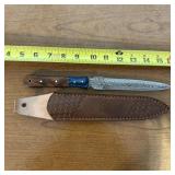 12" Damascus Dagger With Leather Sheath