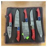 5-piece Damascus Kitchen/camping Knife Set, With C