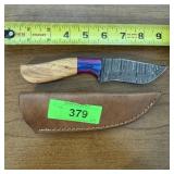 10" Damascus Hunting Knife With Leather Sheath