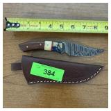 10" Damascus Hunting Knife With Leather Sheath