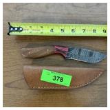 10" Damascus Hunting Knife With Leather Sheath