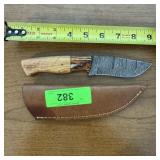 10" Damascus Hunting Knife With Leather Sheath