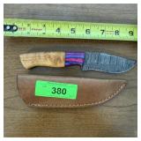 10" Damascus Hunting Knife With Leather Sheath