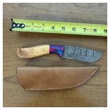 10" Damascus Hunting Knife With Leather Sheath