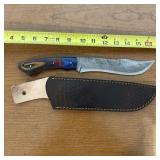 12" Damascus Hunting Knife With Leather Sheath
