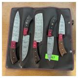 5-piece Damascus Kitchen/camping Knife Set, With C