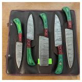 5-piece Damascus Kitchen/camping Knife Set, With C