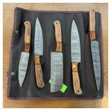 5-piece Damascus Kitchen/camping Knife Set, With C