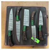 5-piece Damascus Kitchen/camping Knife Set, With C