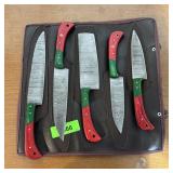 5-piece Damascus Kitchen/camping Knife Set, With C