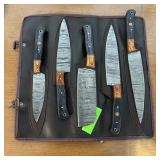 5-piece Damascus Kitchen/camping Knife Set, With C