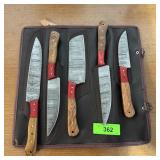 5-piece Damascus Kitchen/camping Knife Set, With C