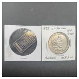 Five gram Silver Bar and four un-silver coins