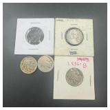 Five miscellaneous Buffalo Nickels and foreign coi