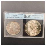 Rare 1890 Morgan Silver Dollar, graded MS65 in old