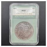 1886 Morgan Silver Dollar, graded MS67