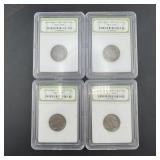 Three slabbed Buffalo Nickels, various dates