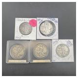 (Times 5) Five miscellaneous date Walking Liberty