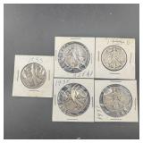 (Times 5) Five miscellaneous date Walking Liberty