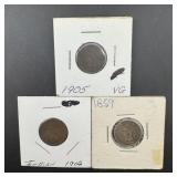 1859 Indian Head Cent with two additional coins