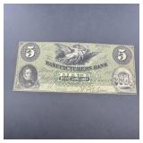 Rare 1862 $5 Manufacturers Bank Georgia Note, Unci