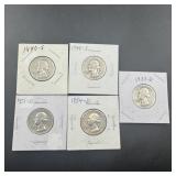 Five Silver Washington Quarters