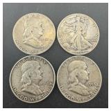 Four 90% Silver Half Dollars