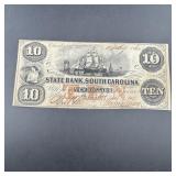 1860 Ten Dollar Bank of South Carolina Note, signe