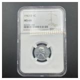 1943-D Wheat Penny, graded MS64