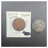 Civil War Token and foreign coin