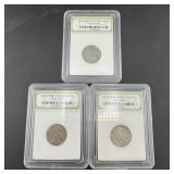 Three Slabbed Buffalo Nickels, Various Dates