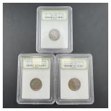 Three Slabbed Buffalo Nickels, Various Dates