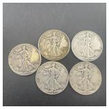 (Times 5) Five miscellaneous date Walking Liberty