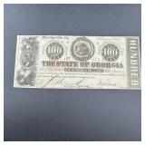 Rare 1863 $100 State of Georgia note, stamped